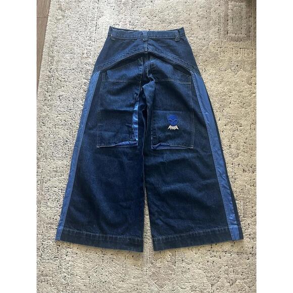 VintageMenace Denim Pants Size 30x34 Made in USA Wide Leg Skater Embroidered